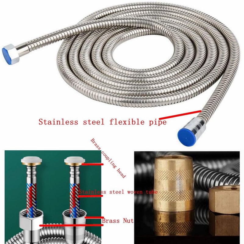 FCFKUK Upgraded 121-Inch Stainless Steel Handheld Shower Hose Explosion-Proof Stainless Steel Woven Inner Pipe Hose with Brass Nut and Brass Insert - Image 4